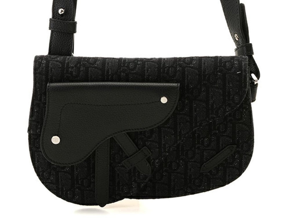 Christian Dior Trotter Saddle Pouch Clutch Leather Canvas Black Bag